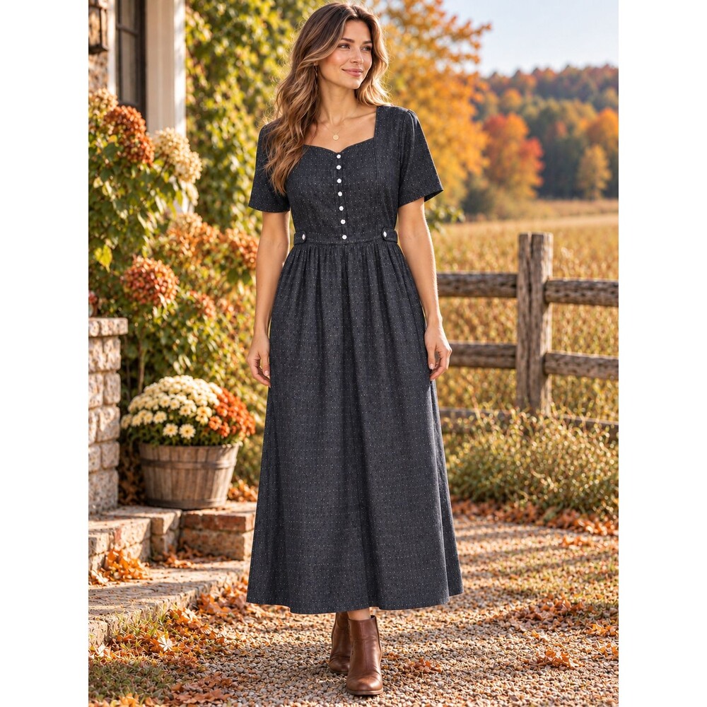 Erika & Co Vintage 90s Black Denim Prairie Midi Dress M